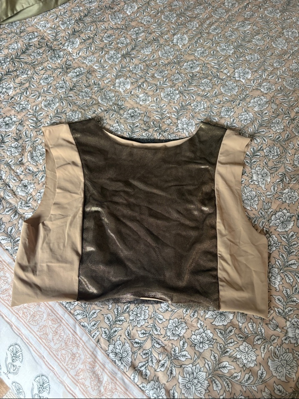 Boys + Arrows Beige and Metallic Brown Bikini Top